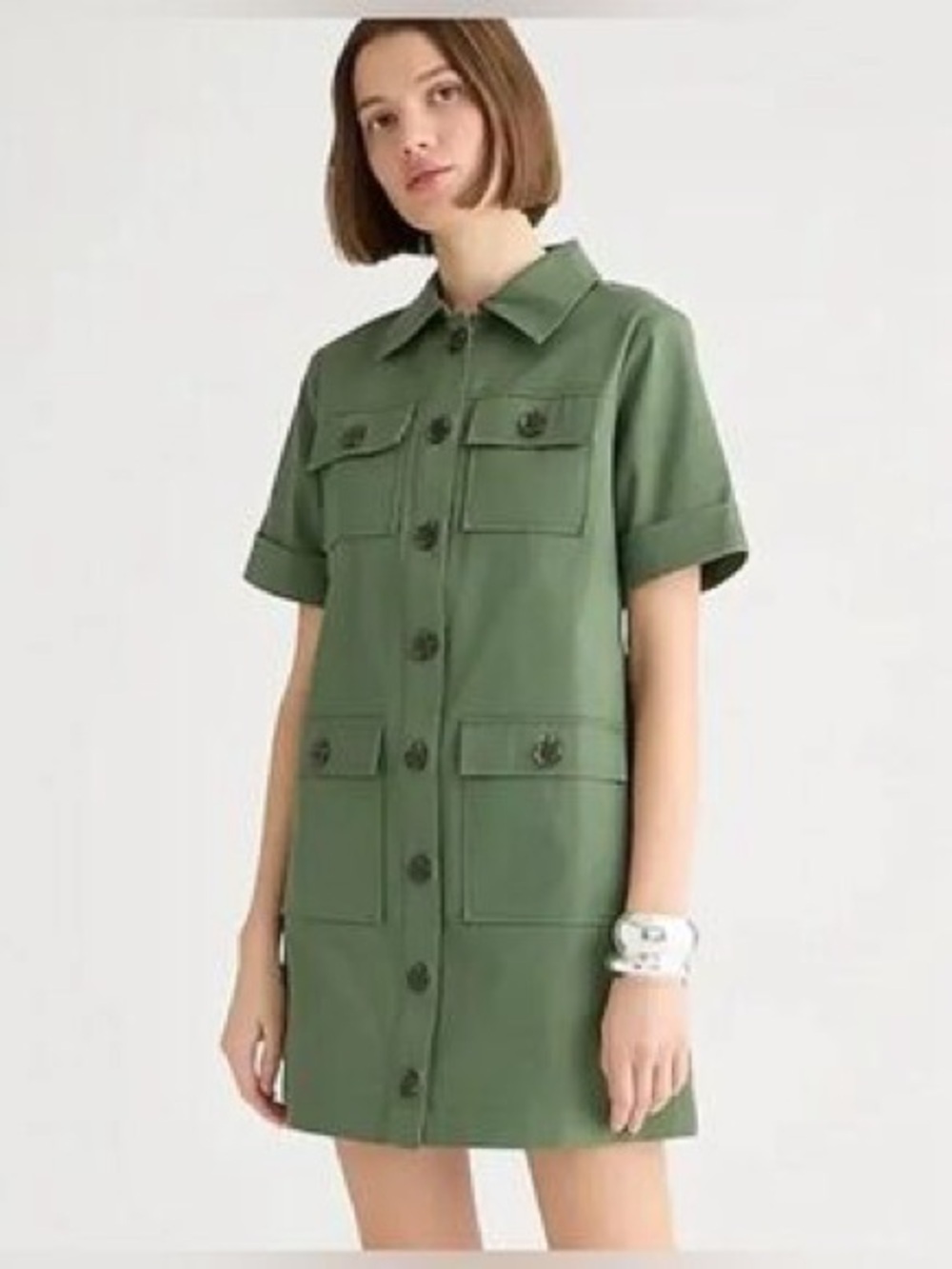J. Crew Gamine shirt dress stretch twill Green Short-Sleeve Utility Jacket 8